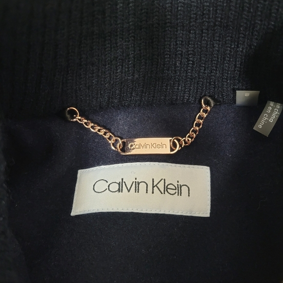 Calvin Klein NWT Faux Suede Elbow Patches Hooded Wool Blend Coat Size Small. - Picture 10 of 13